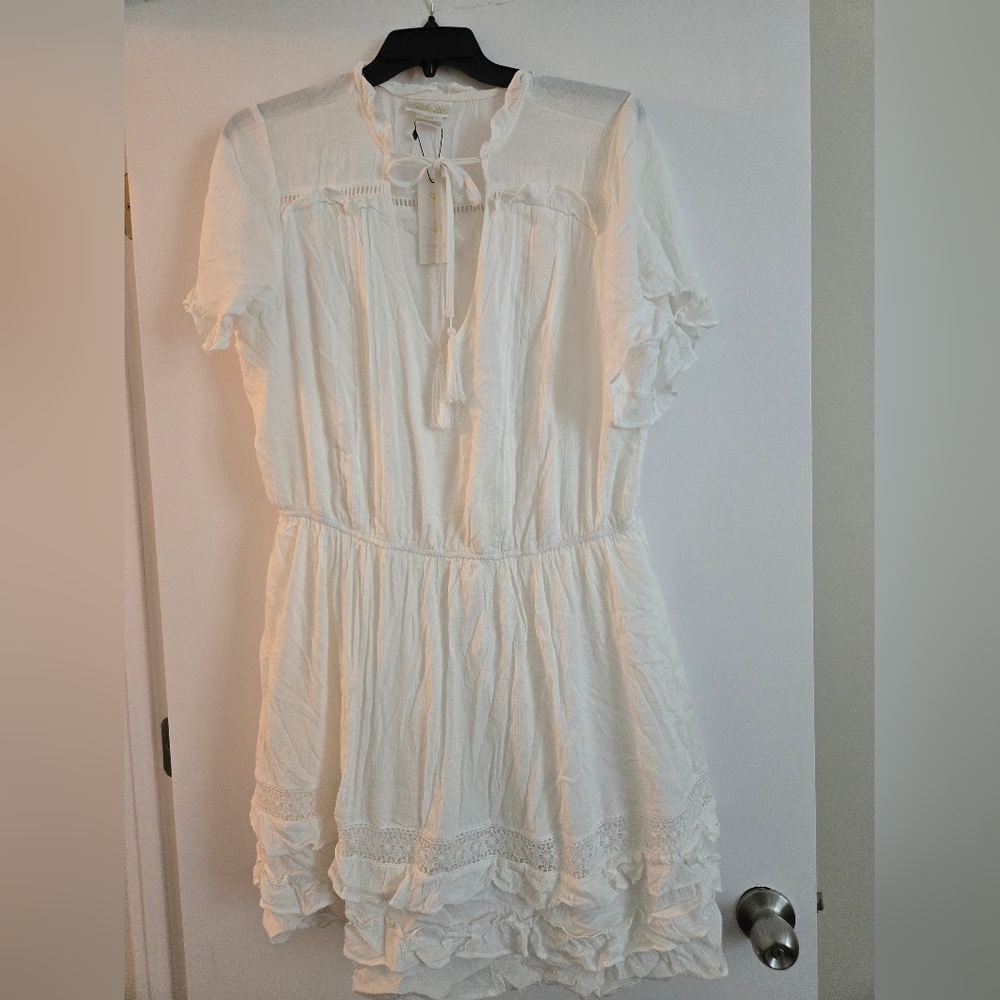 Elegant White Starling Reine Gauzy Ruffle Dress Sz 18